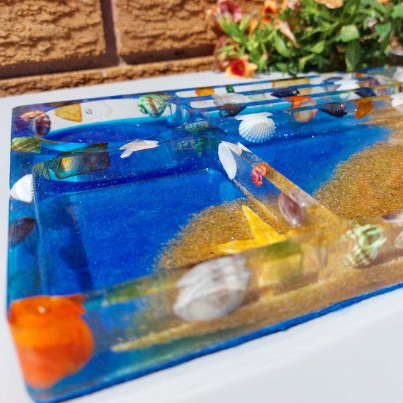 Custom Handmade Resin Beach Themed Jewelry/Trinket/Organizer/Catch all/Dump/Ring - Picture 4 of 8